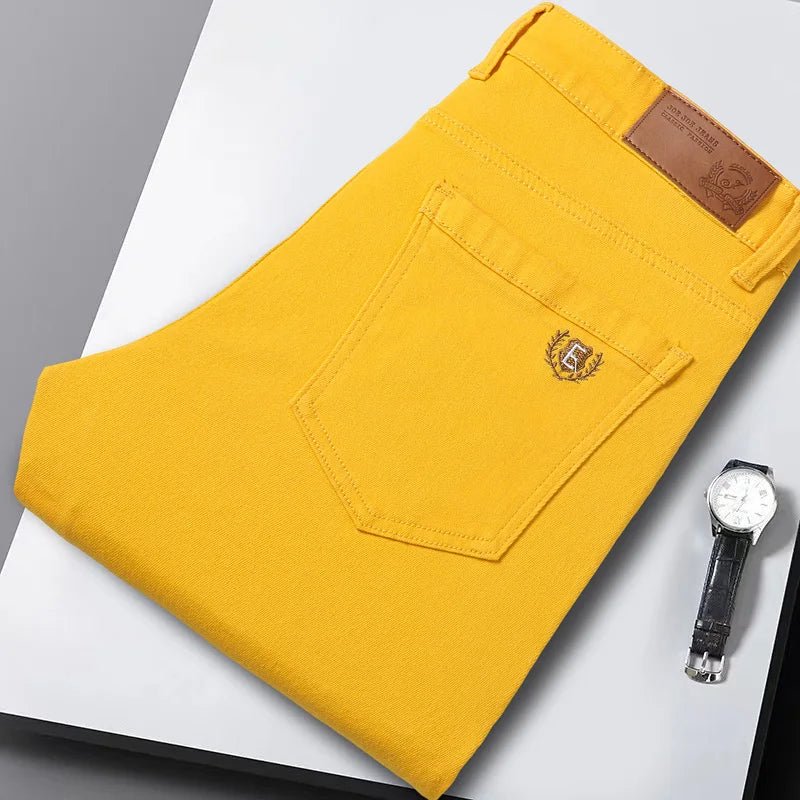 Men High Quality Pink Red Yellow Jeans Fashion Casual Classic Style Slim Fit Soft Trousers Male Brand Advanced Stretch Pants - PratSN