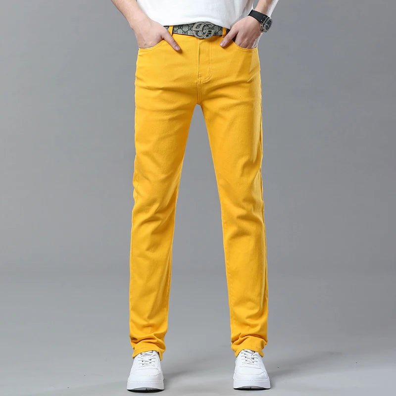 Men High Quality Pink Red Yellow Jeans Fashion Casual Classic Style Slim Fit Soft Trousers Male Brand Advanced Stretch Pants - PratSN