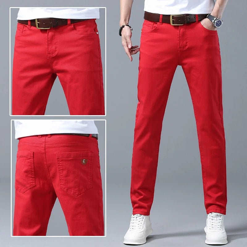 Men High Quality Pink Red Yellow Jeans Fashion Casual Classic Style Slim Fit Soft Trousers Male Brand Advanced Stretch Pants - PratSN