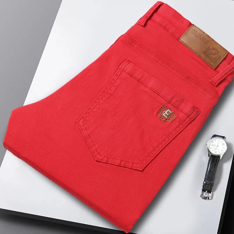 Men High Quality Pink Red Yellow Jeans Fashion Casual Classic Style Slim Fit Soft Trousers Male Brand Advanced Stretch Pants - PratSN