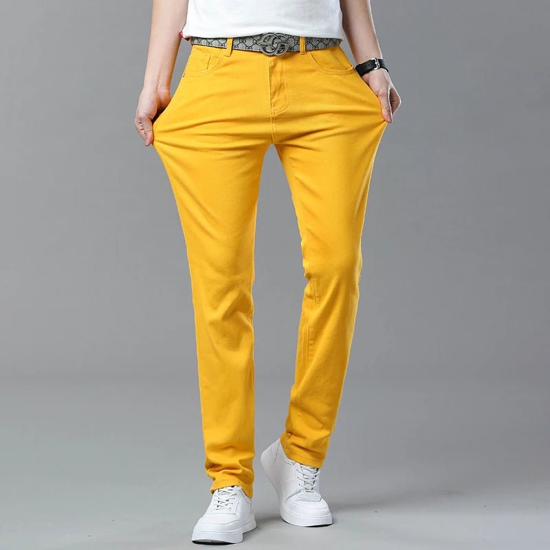 Men High Quality Pink Red Yellow Jeans Fashion Casual Classic Style Slim Fit Soft Trousers Male Brand Advanced Stretch Pants - PratSN