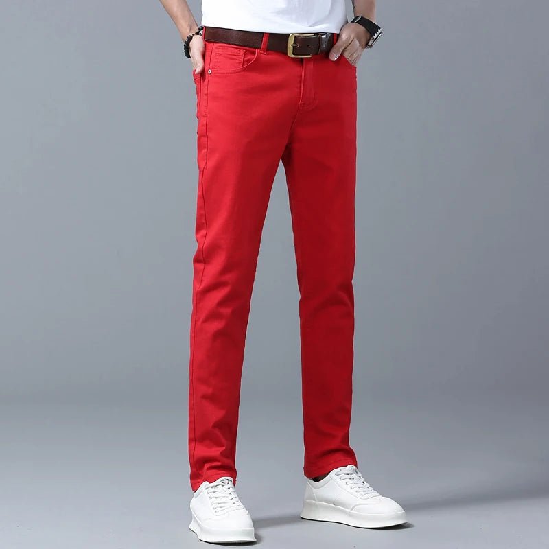 Men High Quality Pink Red Yellow Jeans Fashion Casual Classic Style Slim Fit Soft Trousers Male Brand Advanced Stretch Pants - PratSN