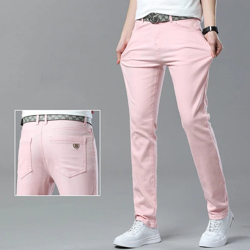 Men High Quality Pink Red Yellow Jeans Fashion Casual Classic Style Slim Fit Soft Trousers Male Brand Advanced Stretch Pants - PratSN