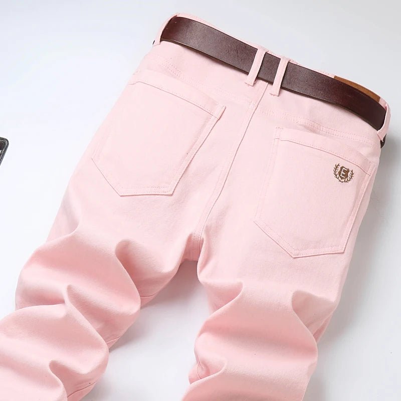 Men High Quality Pink Red Yellow Jeans Fashion Casual Classic Style Slim Fit Soft Trousers Male Brand Advanced Stretch Pants - PratSN