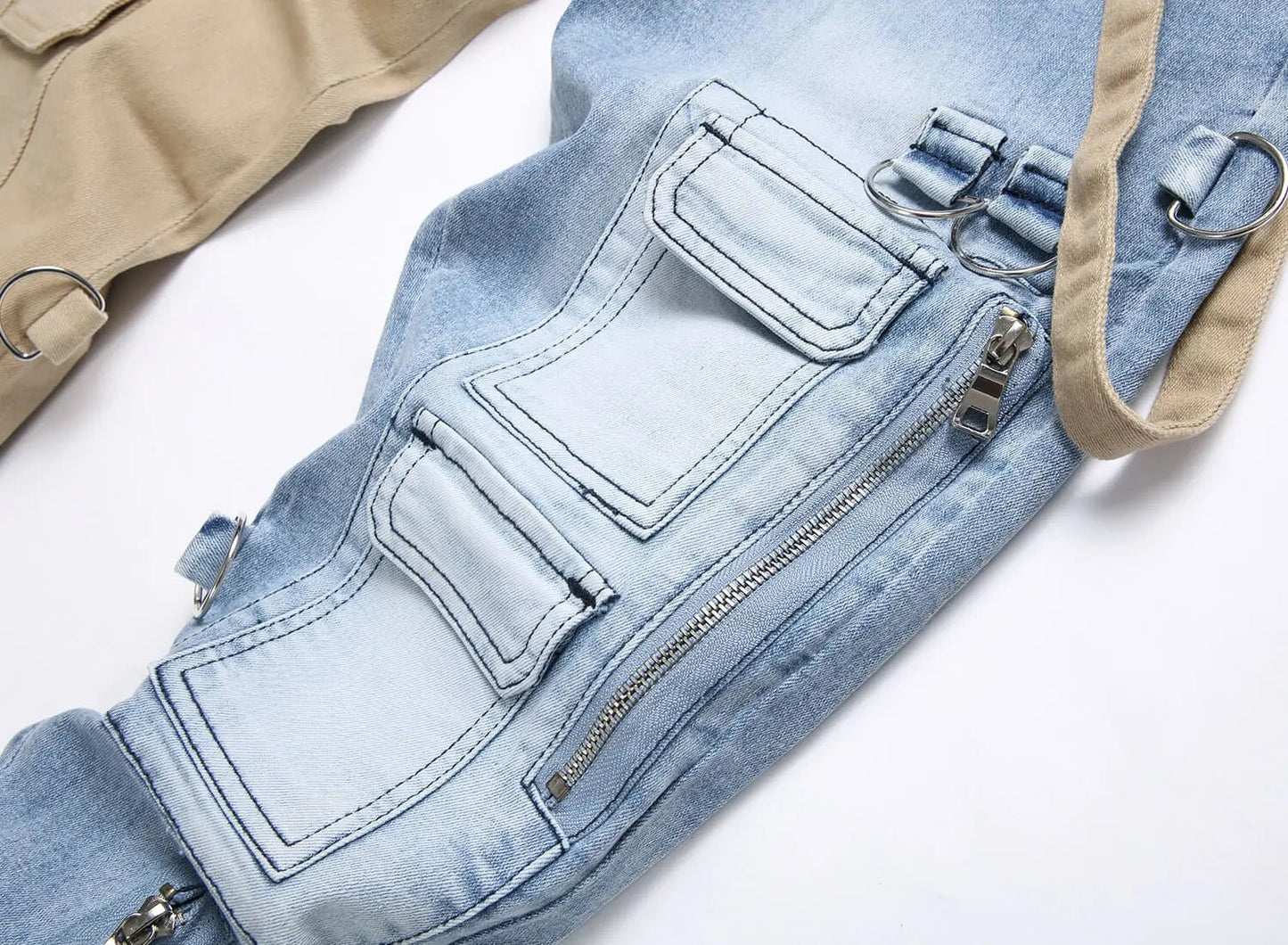 Men Jeans Long Pant Denim Pencil Pants Pockets Splice Zipper Slim Fit High Waist Regular Casual Straight Trousers Autumn Winter - PratSN