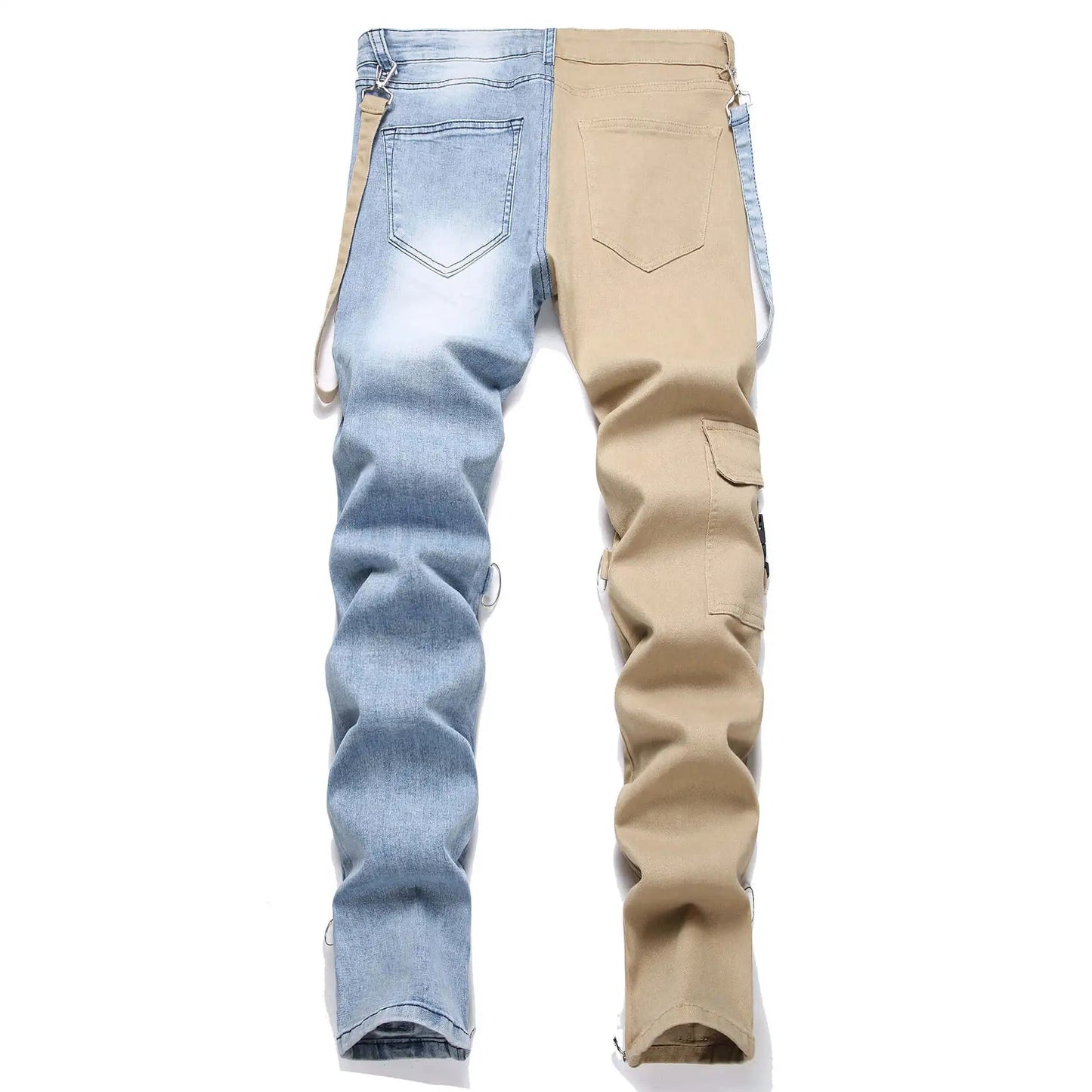 Men Jeans Long Pant Denim Pencil Pants Pockets Splice Zipper Slim Fit High Waist Regular Casual Straight Trousers Autumn Winter - PratSN