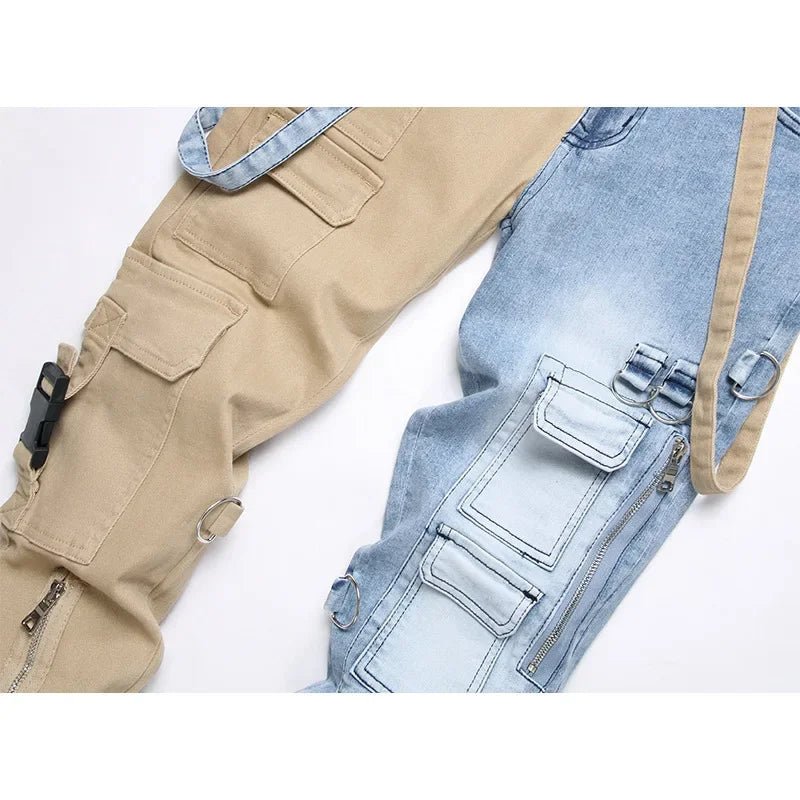Men Jeans Long Pant Denim Pencil Pants Pockets Splice Zipper Slim Fit High Waist Regular Casual Straight Trousers Autumn Winter - PratSN