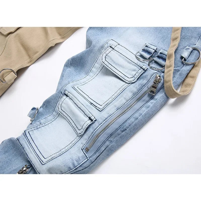 Men Jeans Long Pant Denim Pencil Pants Pockets Splice Zipper Slim Fit High Waist Regular Casual Straight Trousers Autumn Winter - PratSN