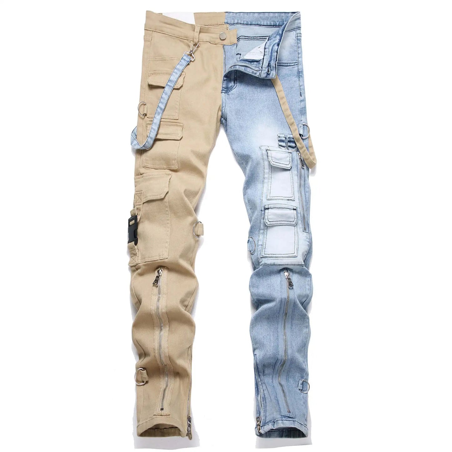 Men Jeans Long Pant Denim Pencil Pants Pockets Splice Zipper Slim Fit High Waist Regular Casual Straight Trousers Autumn Winter - PratSN