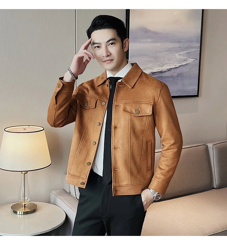 Men Leather Jacket British Style 2024 Autumn Winter Thickened Keep Warm Solid Casual Slimming Short Jacket Coats Men Clothing - PratSN