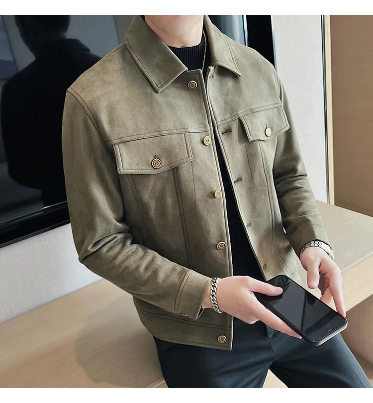 Men Leather Jacket British Style 2024 Autumn Winter Thickened Keep Warm Solid Casual Slimming Short Jacket Coats Men Clothing - PratSN