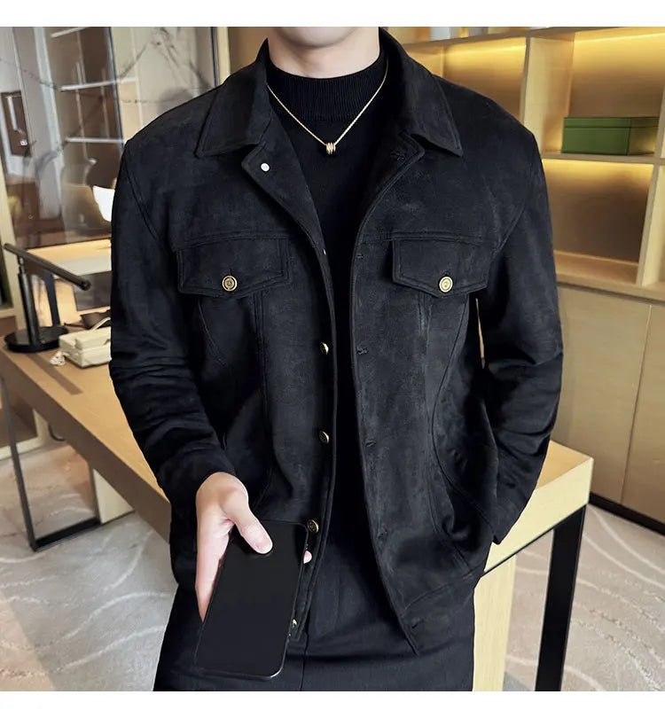 Men Leather Jacket British Style 2024 Autumn Winter Thickened Keep Warm Solid Casual Slimming Short Jacket Coats Men Clothing - PratSN