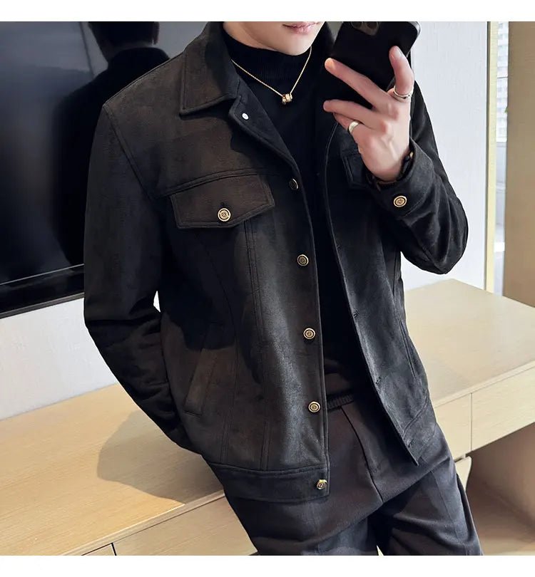 Men Leather Jacket British Style 2024 Autumn Winter Thickened Keep Warm Solid Casual Slimming Short Jacket Coats Men Clothing - PratSN