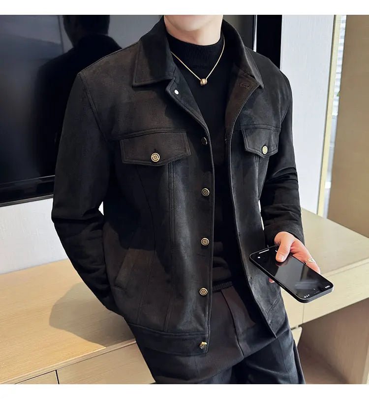Men Leather Jacket British Style 2024 Autumn Winter Thickened Keep Warm Solid Casual Slimming Short Jacket Coats Men Clothing - PratSN