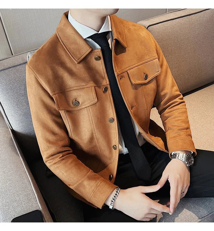 Men Leather Jacket British Style 2024 Autumn Winter Thickened Keep Warm Solid Casual Slimming Short Jacket Coats Men Clothing - PratSN