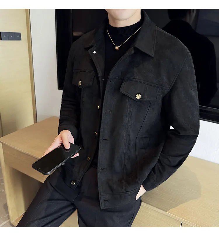 Men Leather Jacket British Style 2024 Autumn Winter Thickened Keep Warm Solid Casual Slimming Short Jacket Coats Men Clothing - PratSN