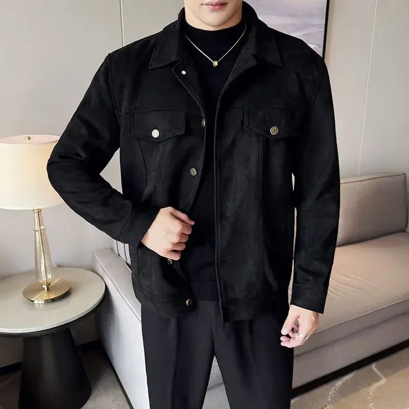 Men Leather Jacket British Style 2024 Autumn Winter Thickened Keep Warm Solid Casual Slimming Short Jacket Coats Men Clothing - PratSN