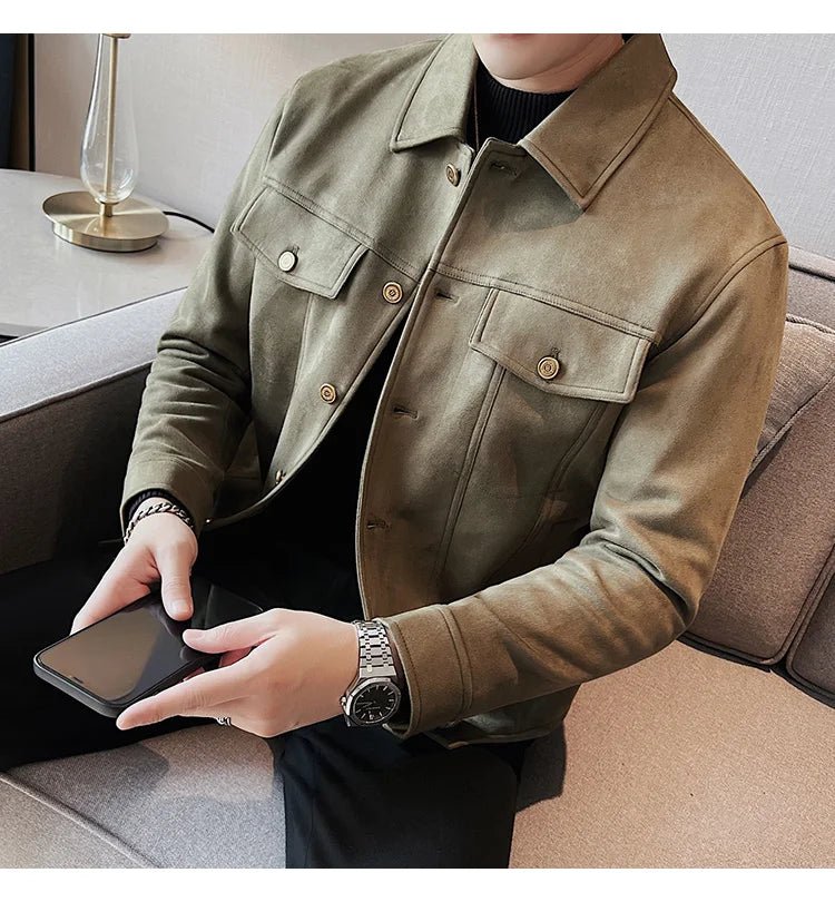 Men Leather Jacket British Style 2024 Autumn Winter Thickened Keep Warm Solid Casual Slimming Short Jacket Coats Men Clothing - PratSN