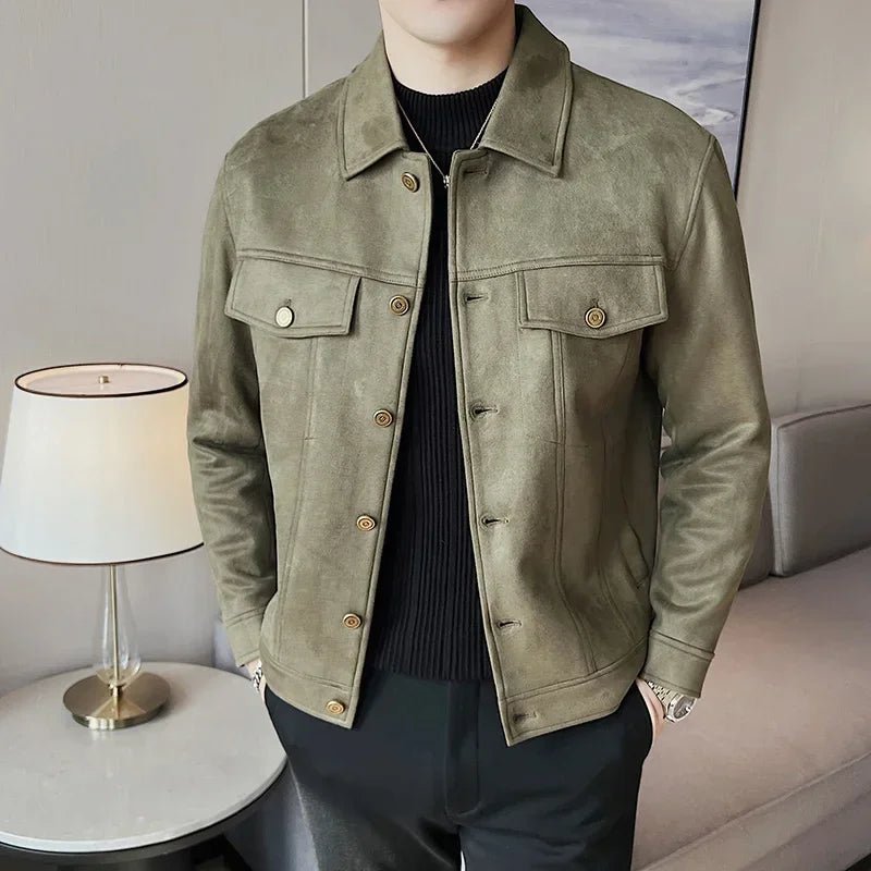 Men Leather Jacket British Style 2024 Autumn Winter Thickened Keep Warm Solid Casual Slimming Short Jacket Coats Men Clothing - PratSN
