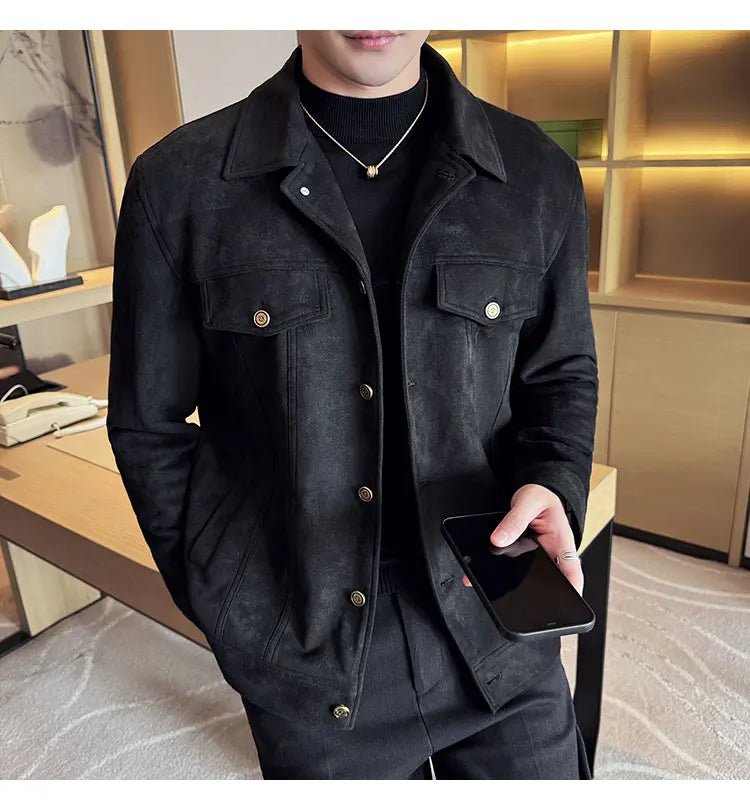 Men Leather Jacket British Style 2024 Autumn Winter Thickened Keep Warm Solid Casual Slimming Short Jacket Coats Men Clothing - PratSN