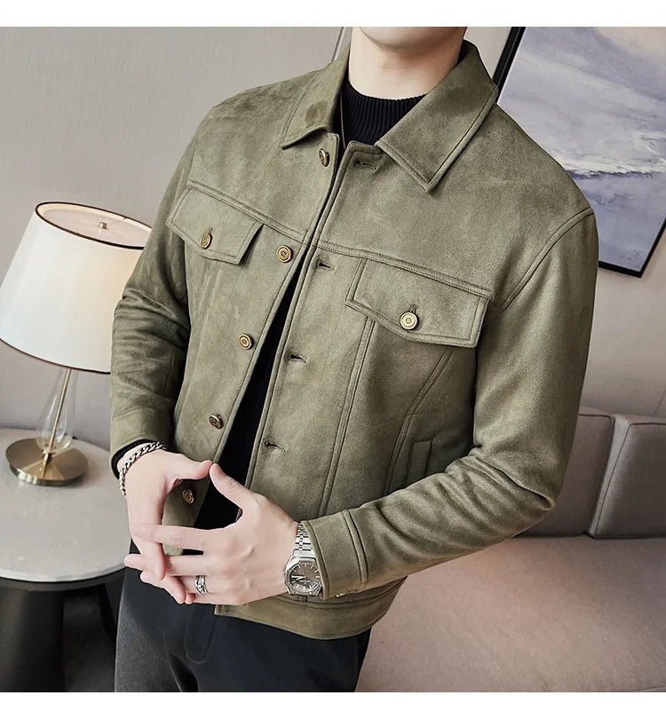 Men Leather Jacket British Style 2024 Autumn Winter Thickened Keep Warm Solid Casual Slimming Short Jacket Coats Men Clothing - PratSN