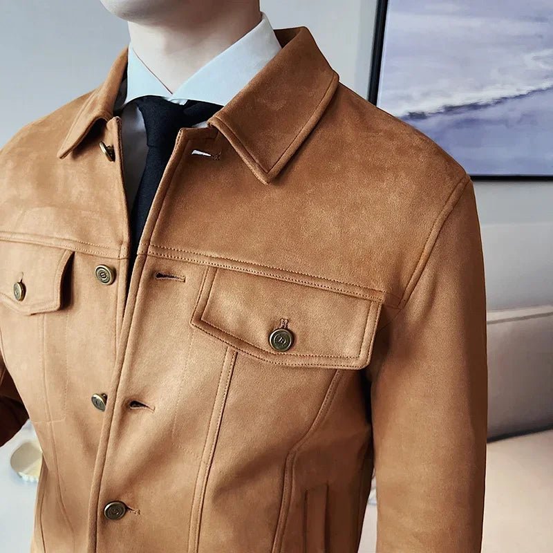 Men Leather Jacket British Style 2024 Autumn Winter Thickened Keep Warm Solid Casual Slimming Short Jacket Coats Men Clothing - PratSN