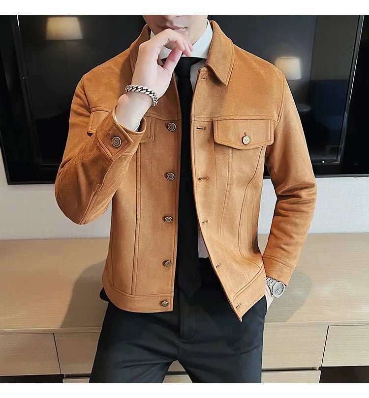 Men Leather Jacket British Style 2024 Autumn Winter Thickened Keep Warm Solid Casual Slimming Short Jacket Coats Men Clothing - PratSN
