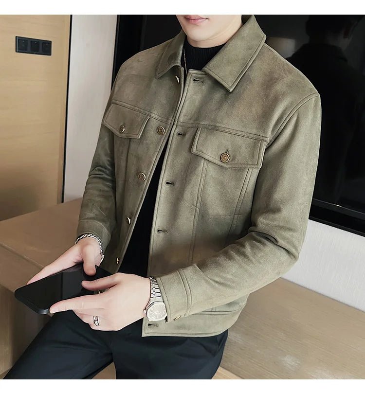 Men Leather Jacket British Style 2024 Autumn Winter Thickened Keep Warm Solid Casual Slimming Short Jacket Coats Men Clothing - PratSN