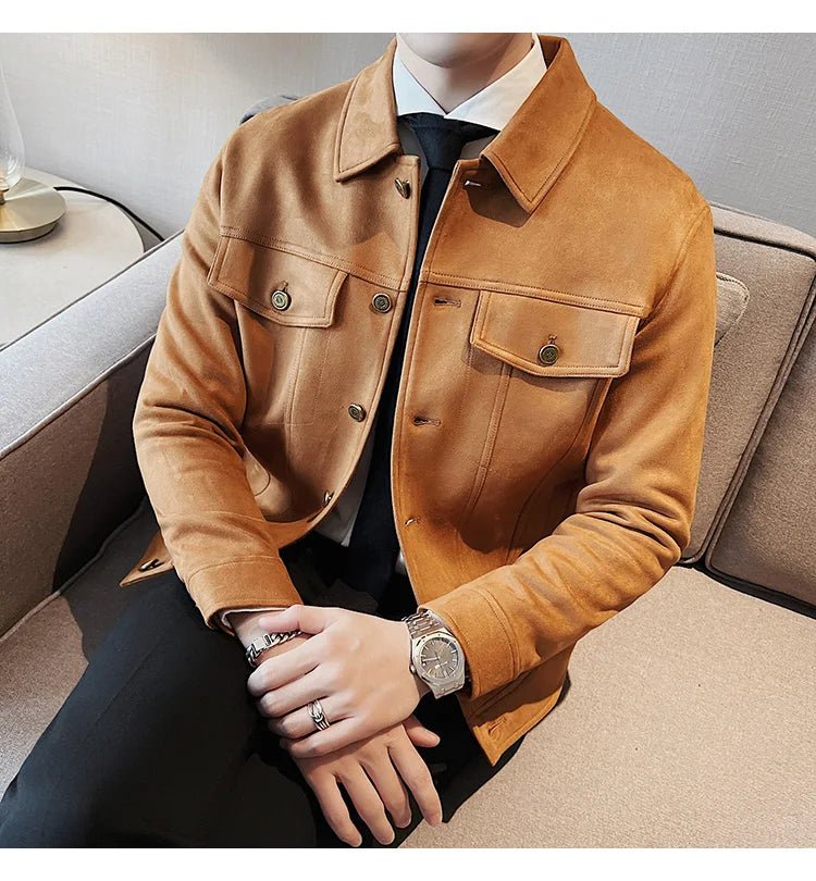 Men Leather Jacket British Style 2024 Autumn Winter Thickened Keep Warm Solid Casual Slimming Short Jacket Coats Men Clothing - PratSN