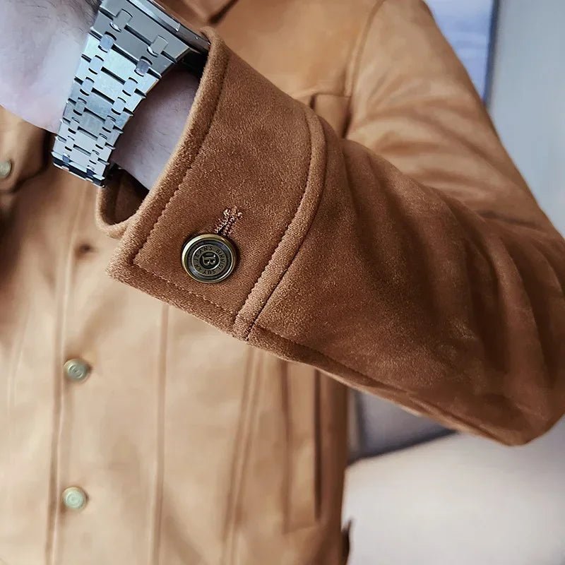 Men Leather Jacket British Style 2024 Autumn Winter Thickened Keep Warm Solid Casual Slimming Short Jacket Coats Men Clothing - PratSN