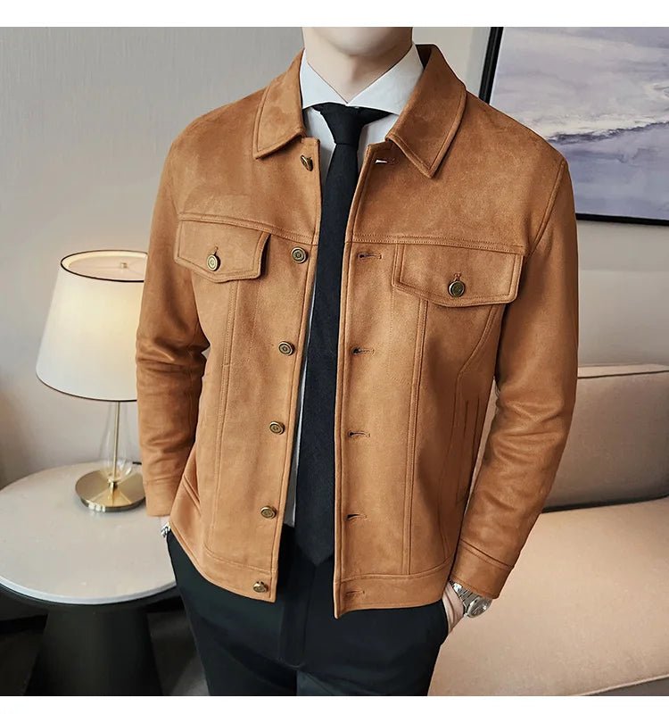 Men Leather Jacket British Style 2024 Autumn Winter Thickened Keep Warm Solid Casual Slimming Short Jacket Coats Men Clothing - PratSN