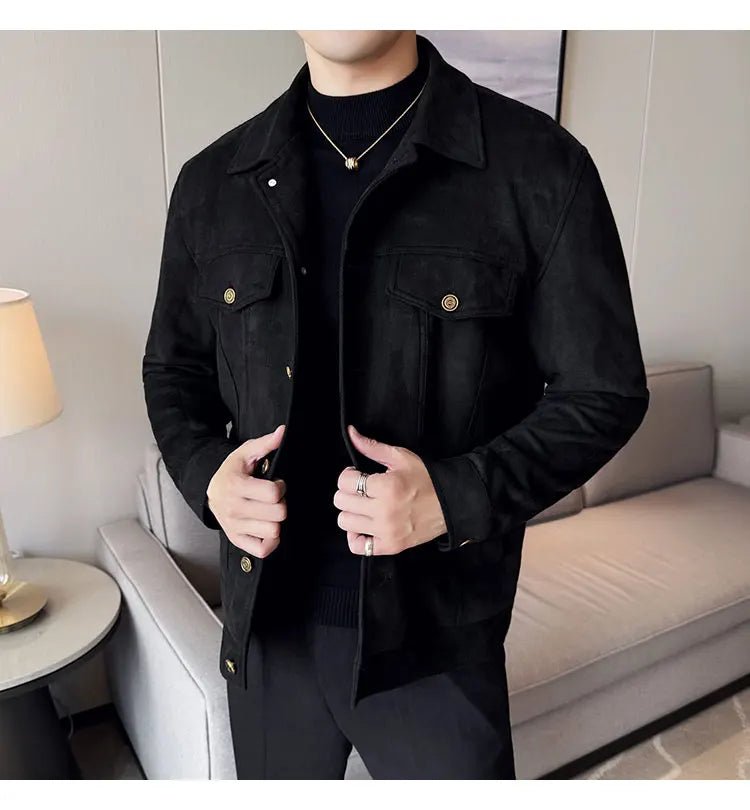 Men Leather Jacket British Style 2024 Autumn Winter Thickened Keep Warm Solid Casual Slimming Short Jacket Coats Men Clothing - PratSN