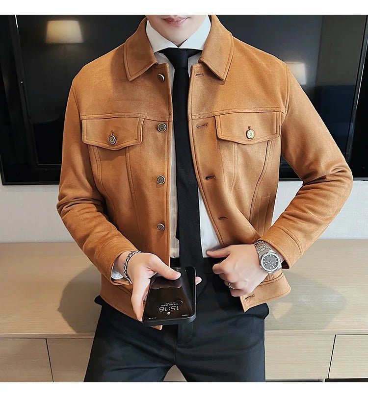 Men Leather Jacket British Style 2024 Autumn Winter Thickened Keep Warm Solid Casual Slimming Short Jacket Coats Men Clothing - PratSN