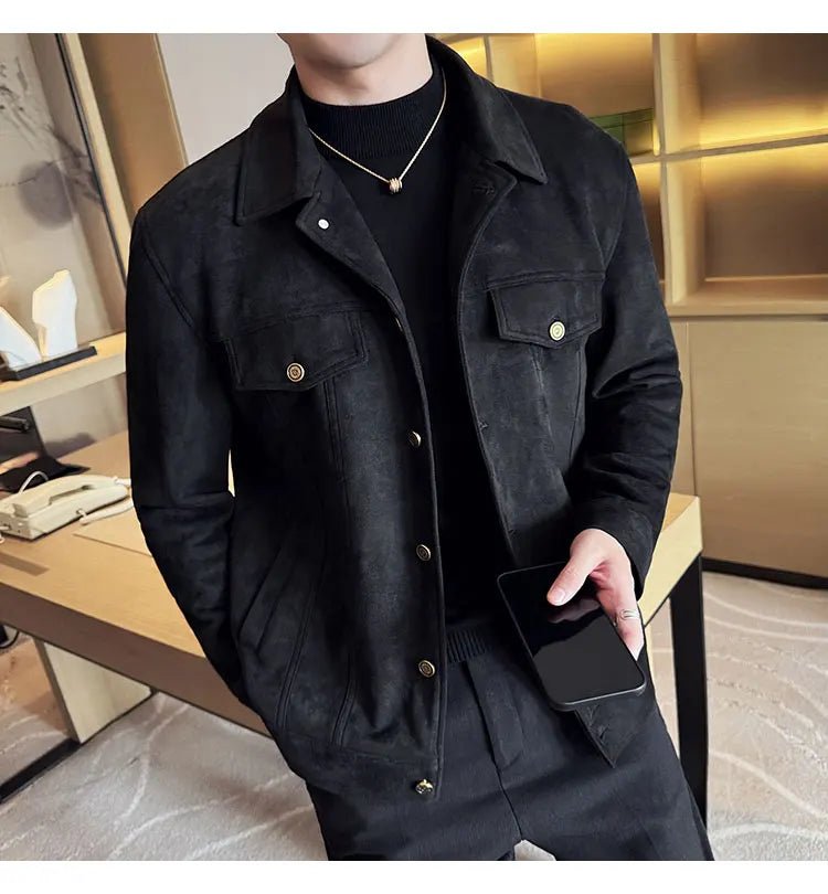 Men Leather Jacket British Style 2024 Autumn Winter Thickened Keep Warm Solid Casual Slimming Short Jacket Coats Men Clothing - PratSN
