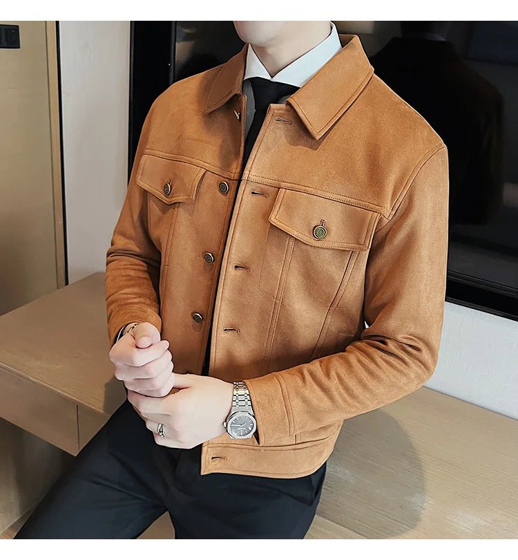 Men Leather Jacket British Style 2024 Autumn Winter Thickened Keep Warm Solid Casual Slimming Short Jacket Coats Men Clothing - PratSN