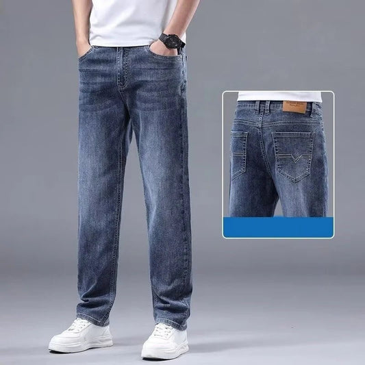 Men New Spring Autumn Jeans Male Fashion Loose Straight Leg Lightweight Denim Pants Comfortable Daily Commute Trousers - PratSN