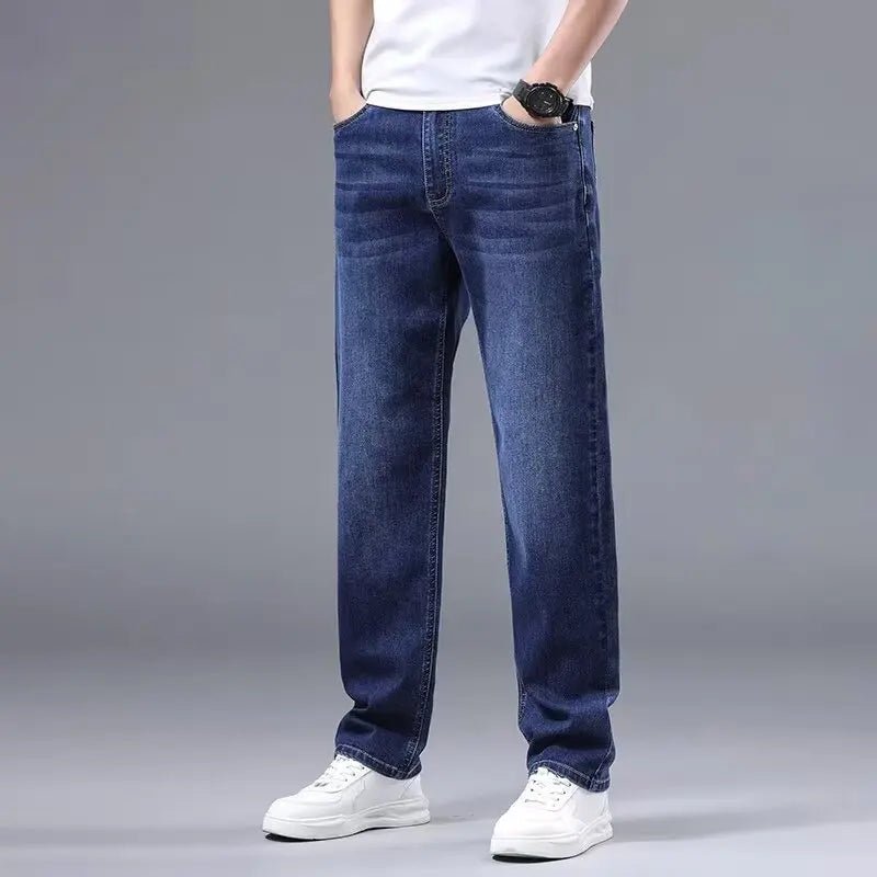 Men New Spring Autumn Jeans Male Fashion Loose Straight Leg Lightweight Denim Pants Comfortable Daily Commute Trousers - PratSN