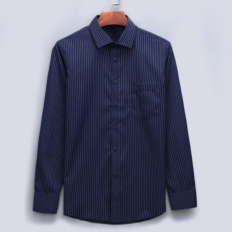 Men Plus Large Size Slim Fit Business Casual Long Sleeved Classic Striped Social Dress Shirts - PratSN