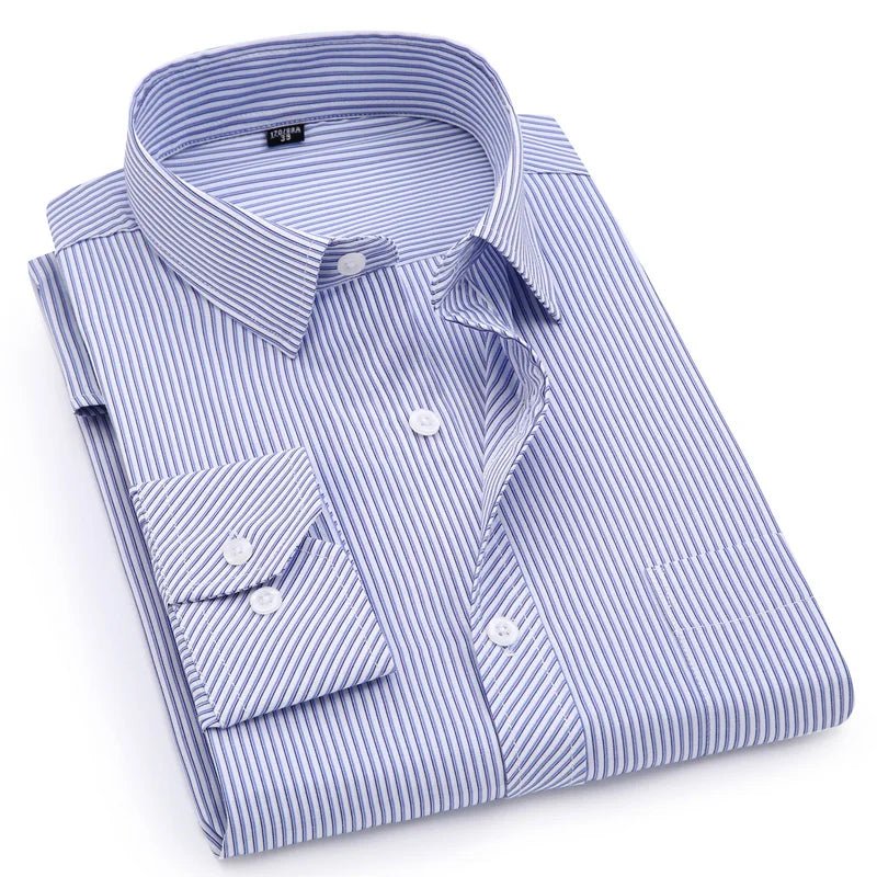 Men Plus Large Size Slim Fit Business Casual Long Sleeved Classic Striped Social Dress Shirts - PratSN