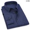 Men Plus Large Size Slim Fit Business Casual Long Sleeved Classic Striped Social Dress Shirts - PratSN