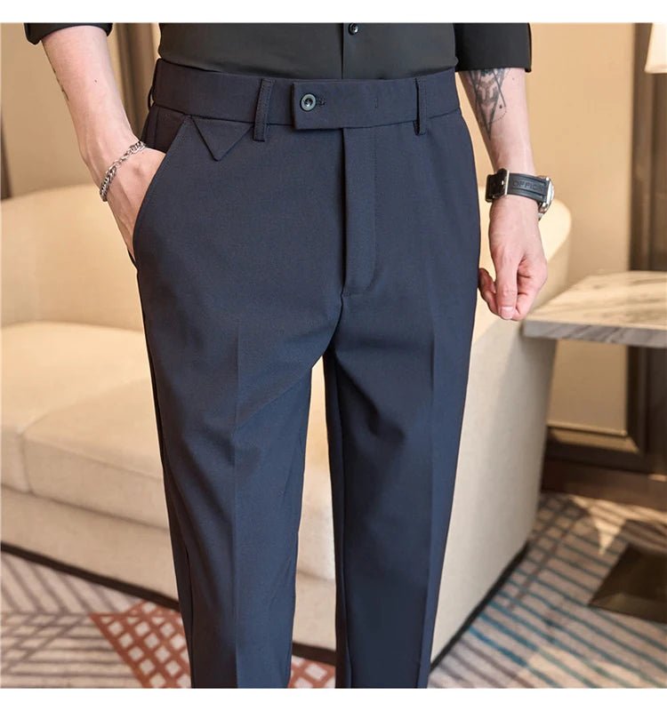Men Suit Pants 2025 Autumn Elastic Waist Solid Slim Fit Dress Pants Office Business Casual Trousers High Quality Men's Clothing - PratSN