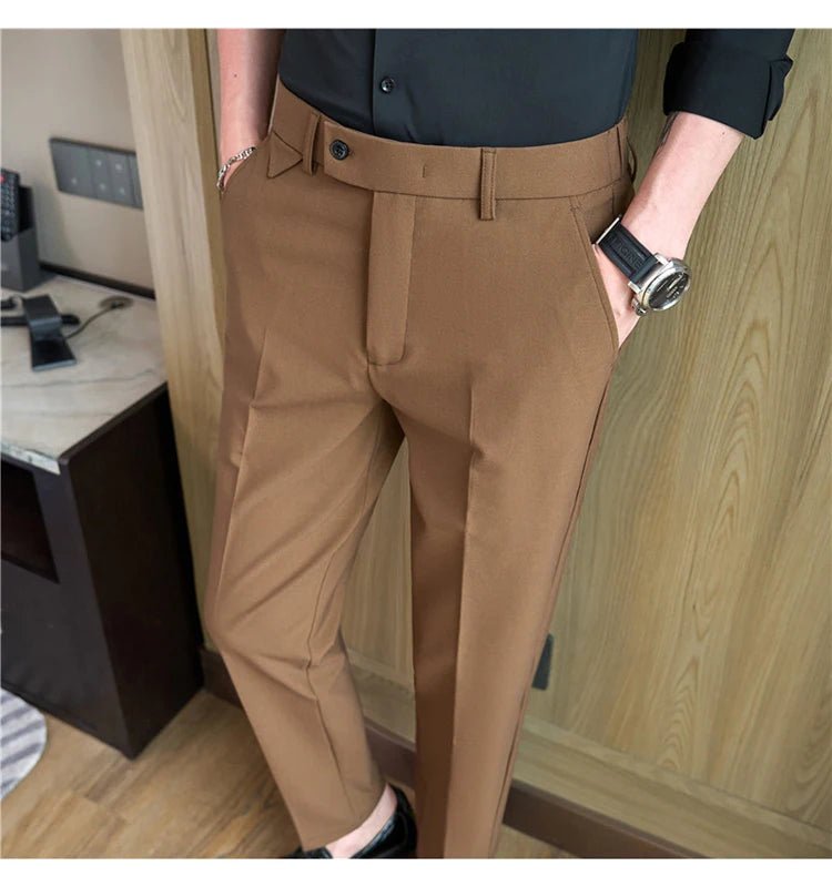 Men Suit Pants 2025 Autumn Elastic Waist Solid Slim Fit Dress Pants Office Business Casual Trousers High Quality Men's Clothing - PratSN