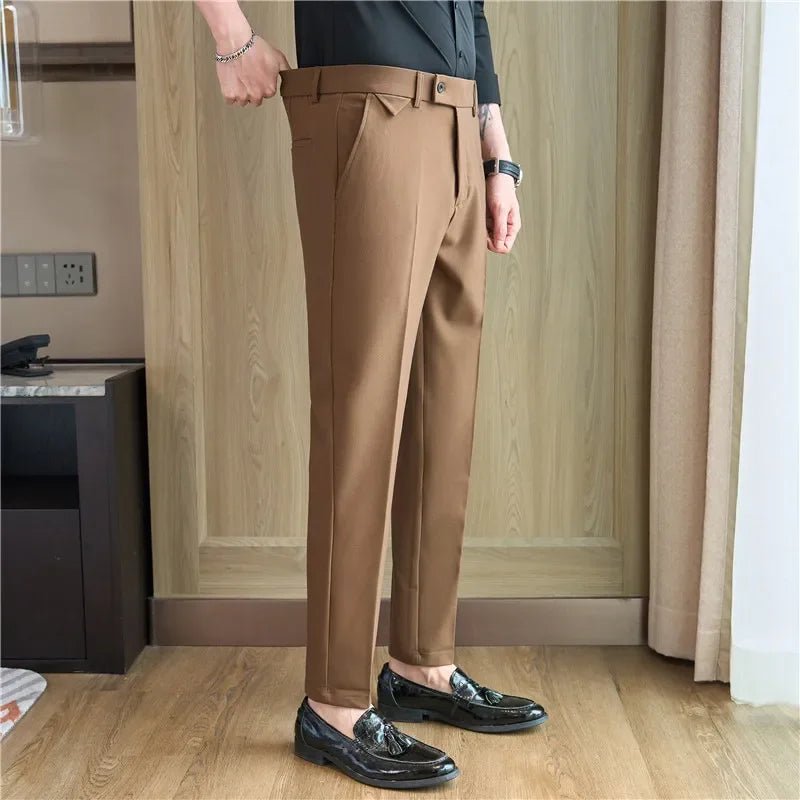Men Suit Pants 2025 Autumn Elastic Waist Solid Slim Fit Dress Pants Office Business Casual Trousers High Quality Men's Clothing - PratSN