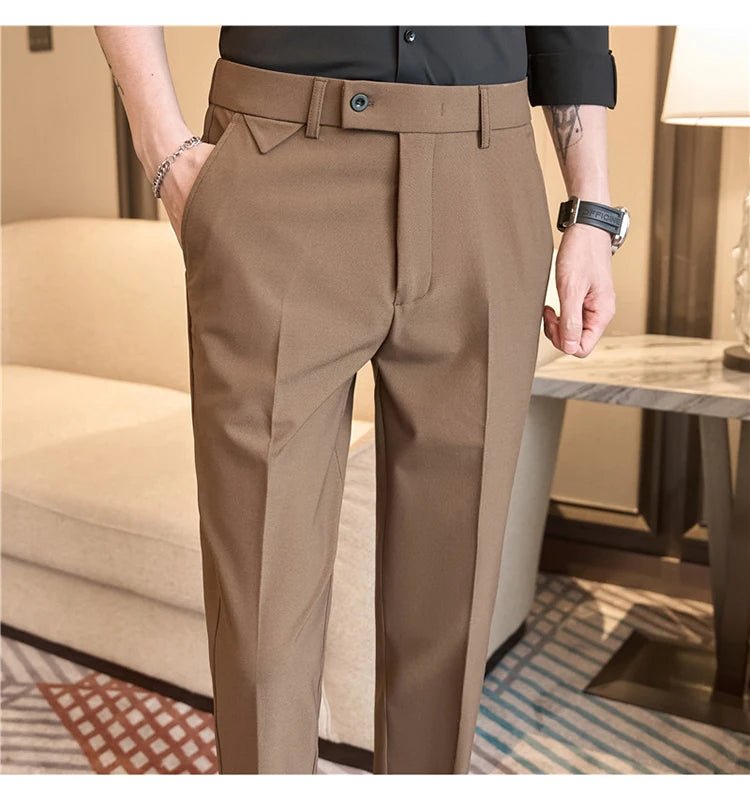 Men Suit Pants 2025 Autumn Elastic Waist Solid Slim Fit Dress Pants Office Business Casual Trousers High Quality Men's Clothing - PratSN