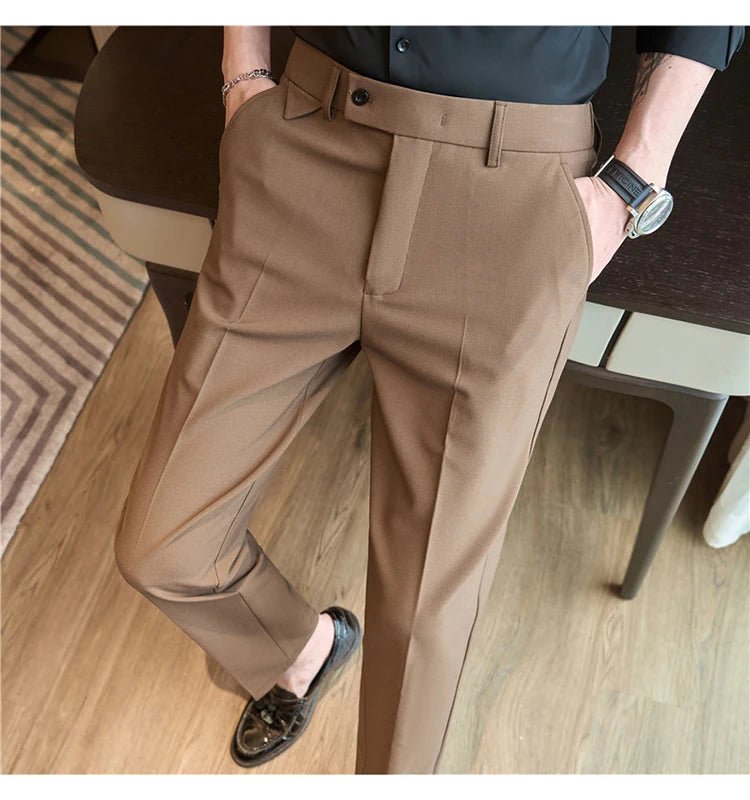 Men Suit Pants 2025 Autumn Elastic Waist Solid Slim Fit Dress Pants Office Business Casual Trousers High Quality Men's Clothing - PratSN