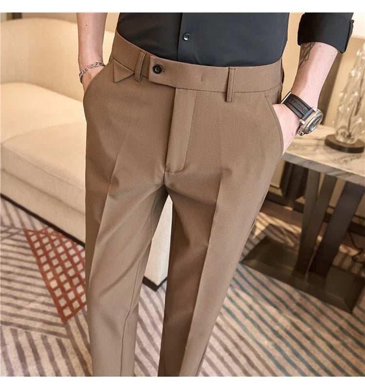 Men Suit Pants 2025 Autumn Elastic Waist Solid Slim Fit Dress Pants Office Business Casual Trousers High Quality Men's Clothing - PratSN