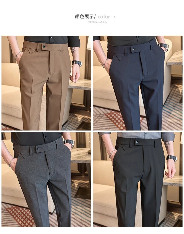 Men Suit Pants 2025 Autumn Elastic Waist Solid Slim Fit Dress Pants Office Business Casual Trousers High Quality Men's Clothing - PratSN