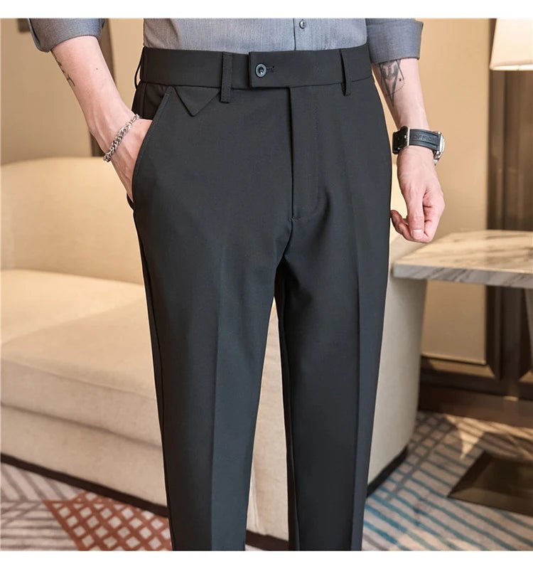 Men Suit Pants 2025 Autumn Elastic Waist Solid Slim Fit Dress Pants Office Business Casual Trousers High Quality Men's Clothing - PratSN