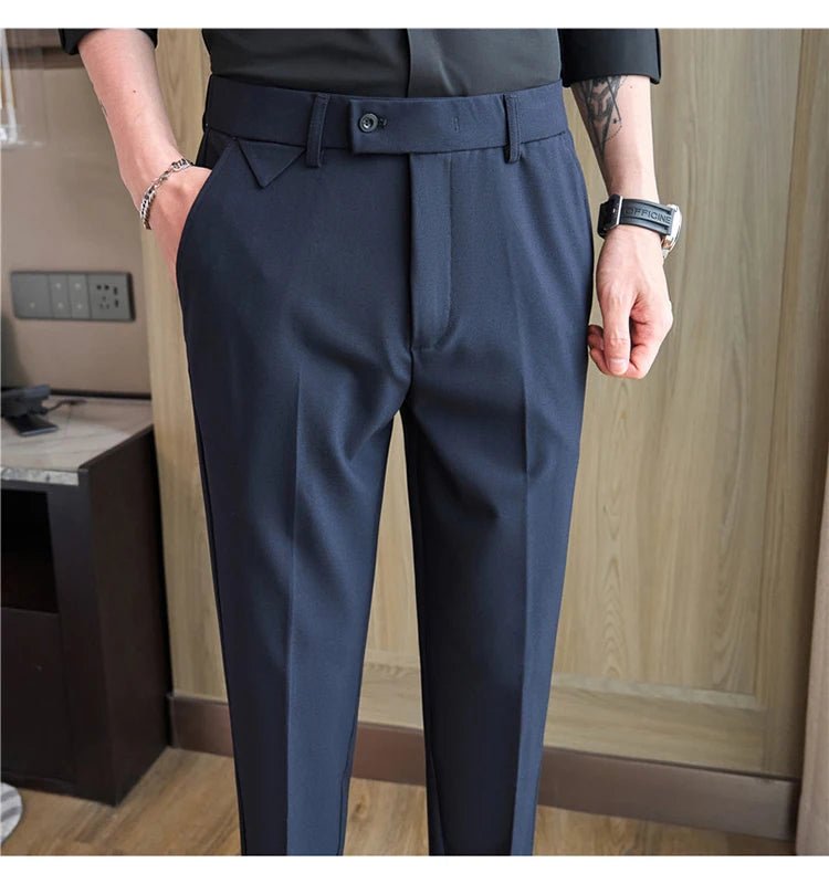 Men Suit Pants 2025 Autumn Elastic Waist Solid Slim Fit Dress Pants Office Business Casual Trousers High Quality Men's Clothing - PratSN
