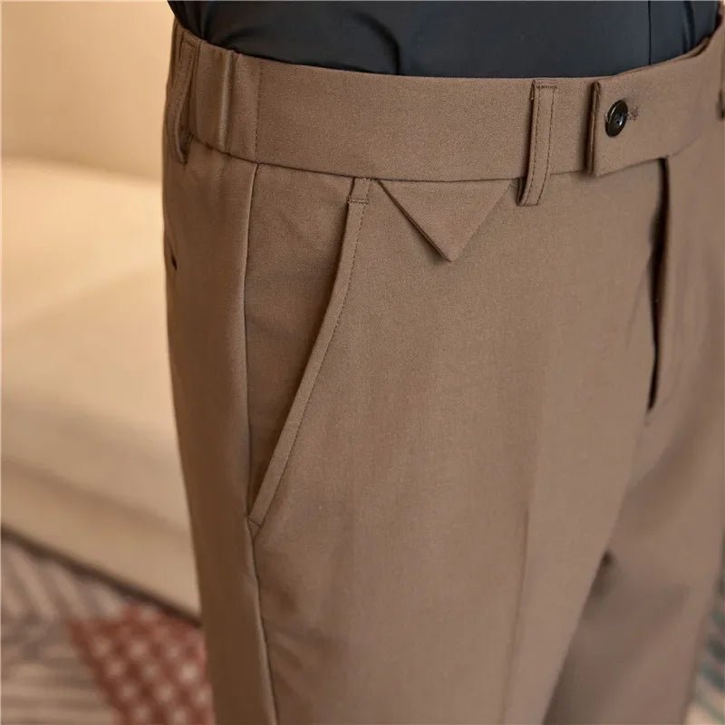 Men Suit Pants 2025 Autumn Elastic Waist Solid Slim Fit Dress Pants Office Business Casual Trousers High Quality Men's Clothing - PratSN